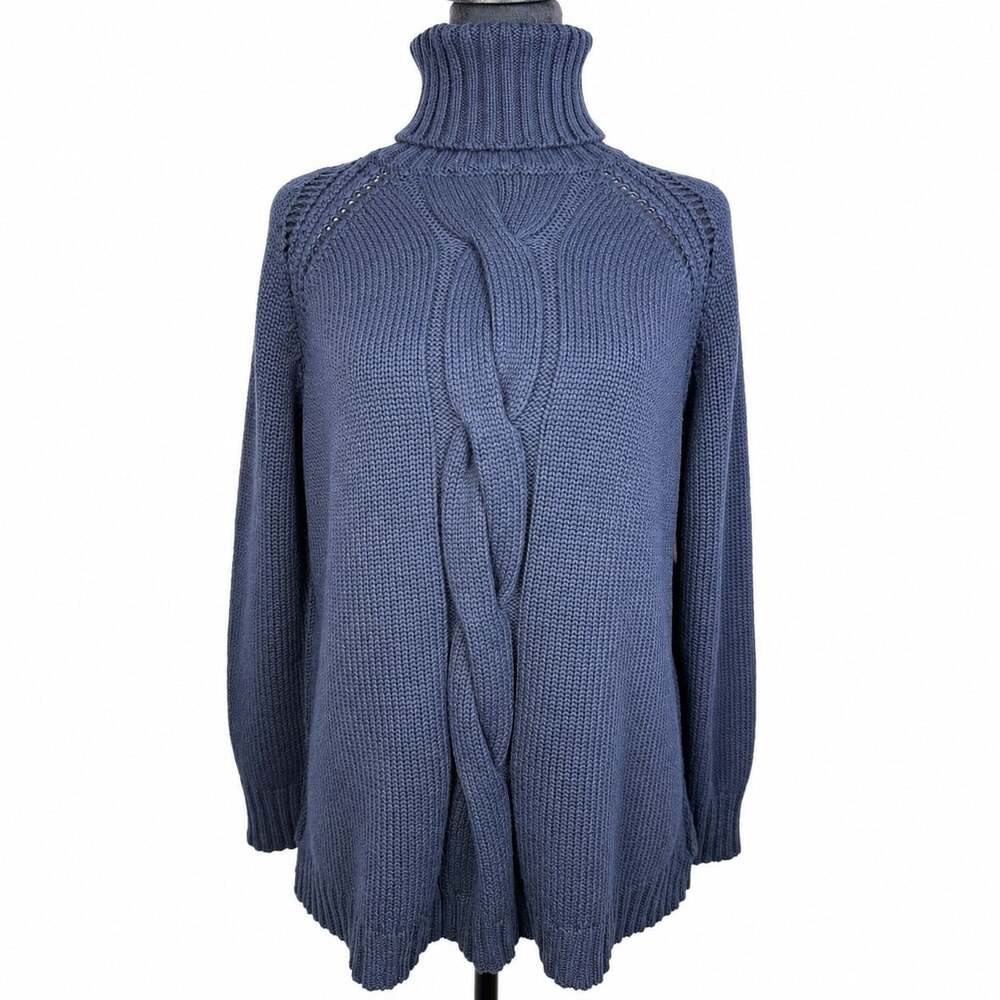 525 america Turtleneck Cableknit Black Cotton-Wool Sweater Size Small